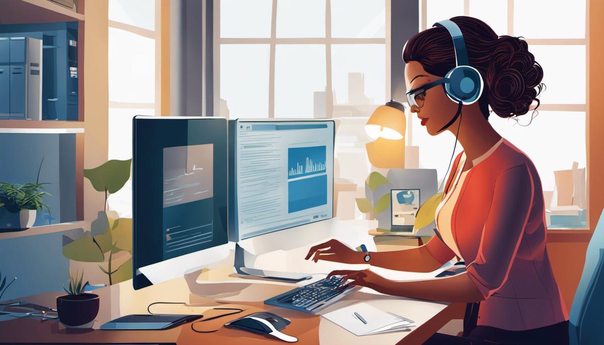 Illustration of a virtual assistant working on a computer